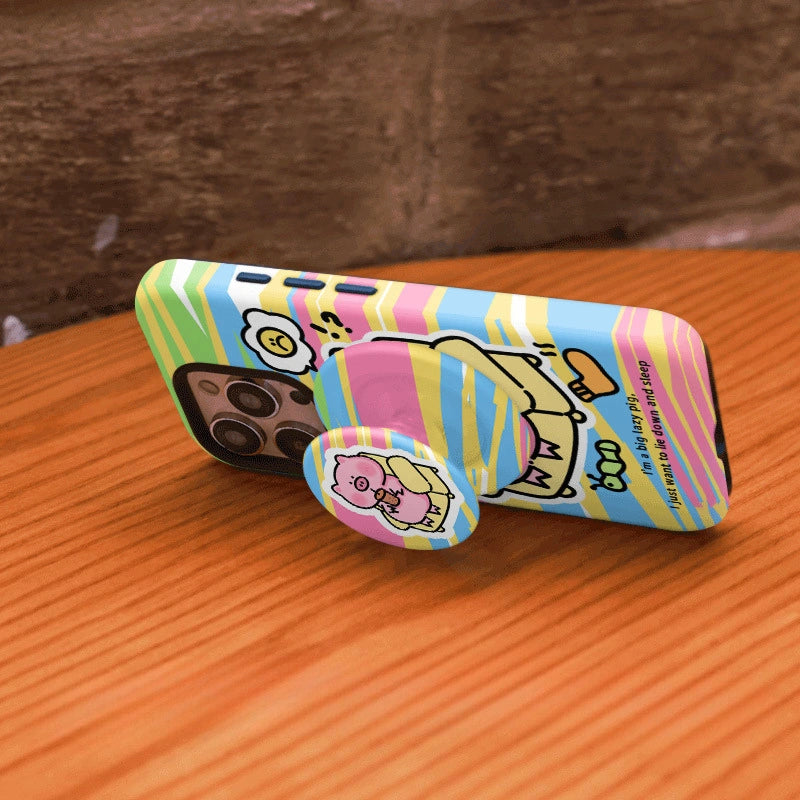 Lazy Pig Bubble Tea Case for iPhone 13-17 PM | MagSafe 2-in-1 Film | Glossy/Matte