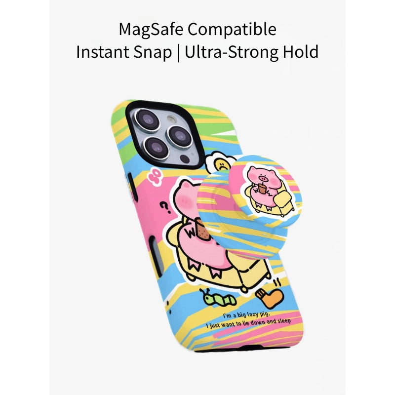 Lazy Pig Bubble Tea Case for iPhone 13-17 PM | MagSafe 2-in-1 Film | Glossy/Matte