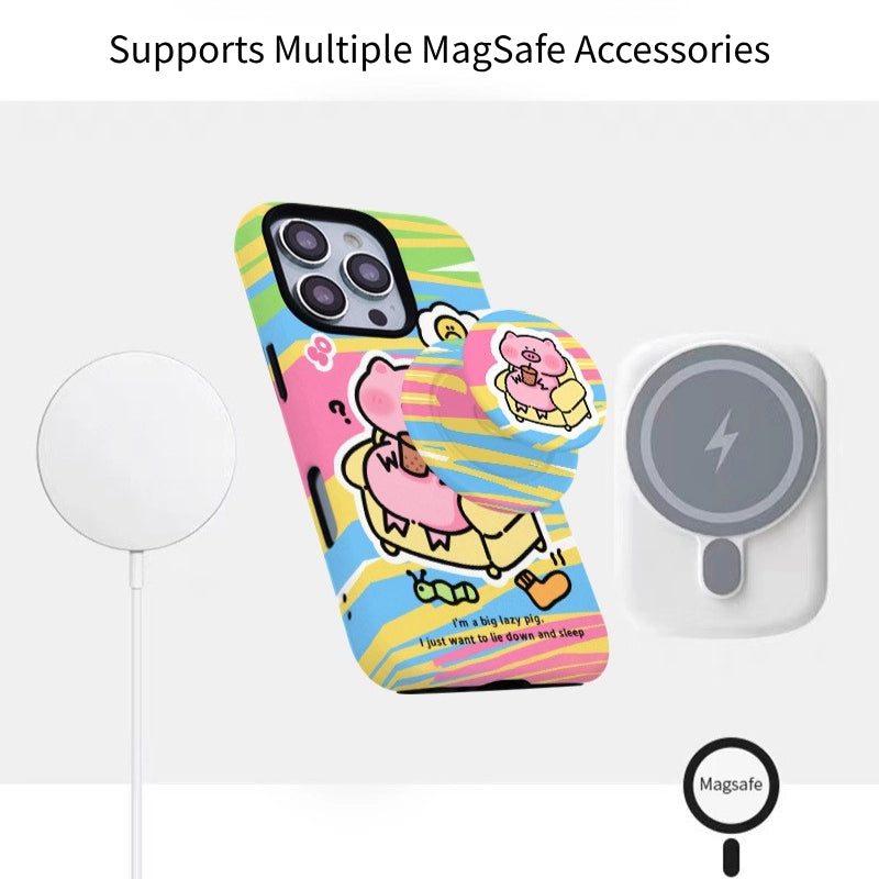 Lazy Pig Bubble Tea Case for iPhone 13-17 PM | MagSafe 2-in-1 Film | Glossy/Matte