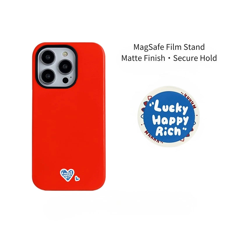 "Lucky Happy Rich" Heart Case for iPhone 13-17 PM | MagSafe 2-in-1 Film | Glossy/Matte