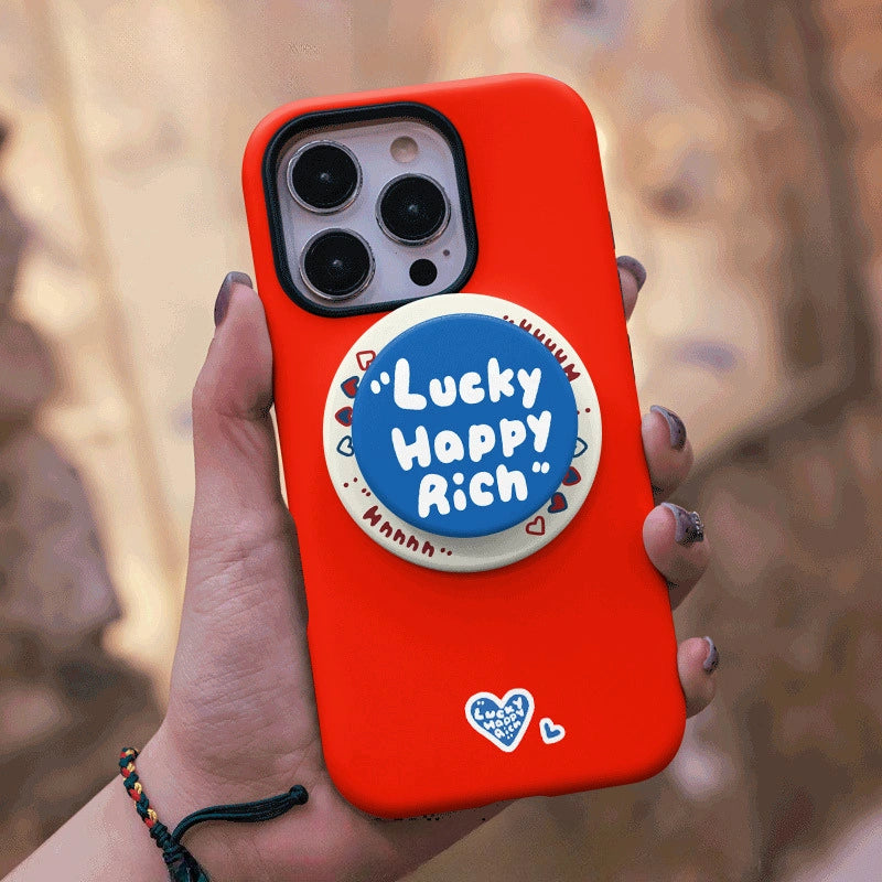 "Lucky Happy Rich" Heart Case for iPhone 13-17 PM | MagSafe 2-in-1 Film | Glossy/Matte