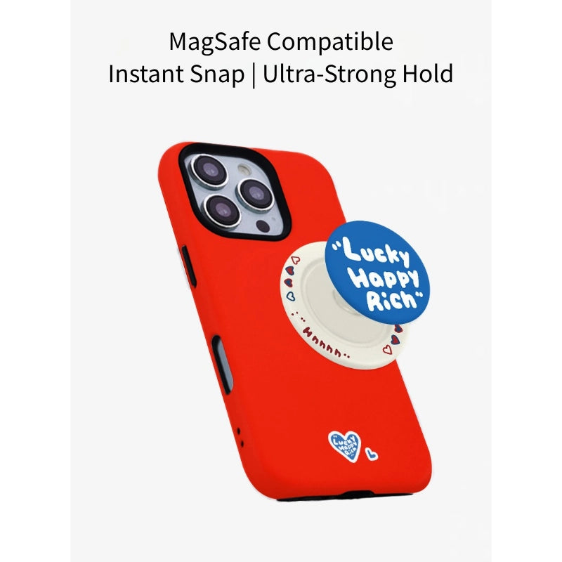 "Lucky Happy Rich" Heart Case for iPhone 13-17 PM | MagSafe 2-in-1 Film | Glossy/Matte