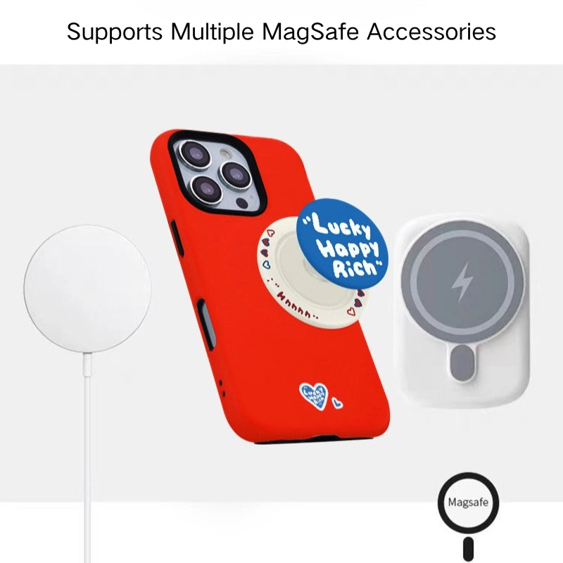 "Lucky Happy Rich" Heart Case for iPhone 13-17 PM | MagSafe 2-in-1 Film | Glossy/Matte