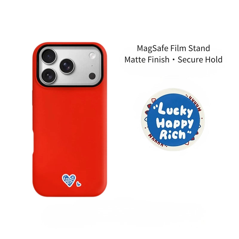 "Lucky Happy Rich" Heart Case for iPhone 13-17 PM | MagSafe 2-in-1 Film | Glossy/Matte