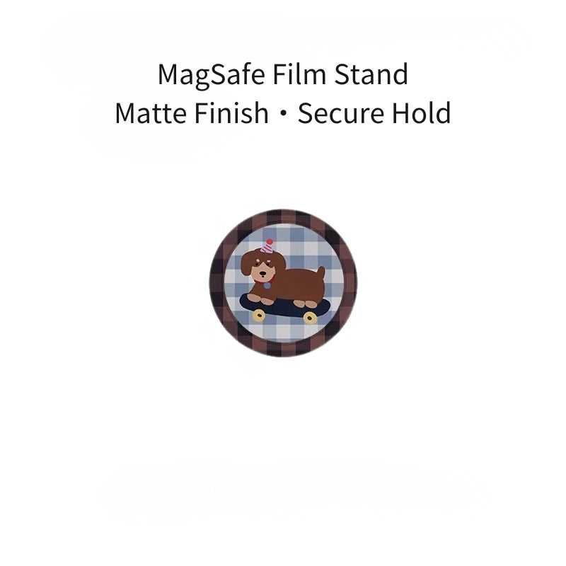 Playful Skater Puppy Gingham Pattern Case for iPhone 13-17 PM | MagSafe 2-in-1 Film | Glossy/Matte