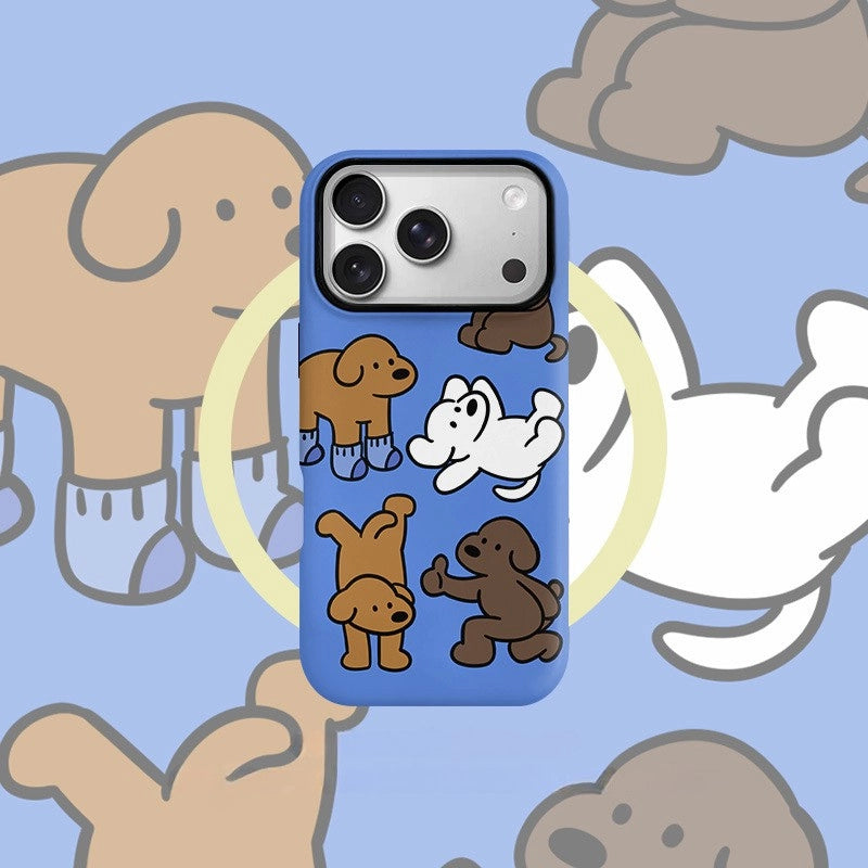 Playful Socks Puppy Case for iPhone 13-17 PM | MagSafe 2-in-1 Film | Glossy/Matte