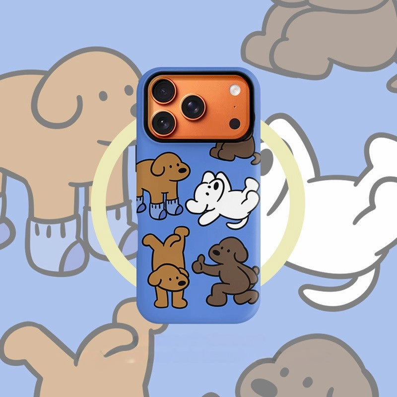 Playful Socks Puppy Case for iPhone 13-17 PM | MagSafe 2-in-1 Film | Glossy/Matte