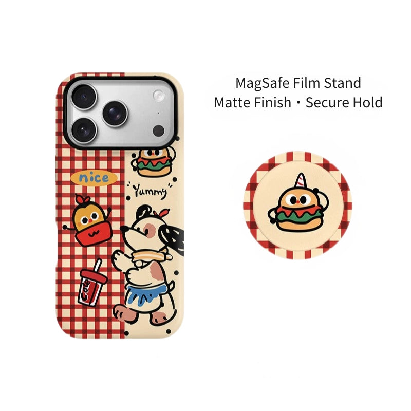 Retro Fast Food Puppy Gingham Case for iPhone 13-17 PM | MagSafe 2-in-1 Film | Glossy/Matte
