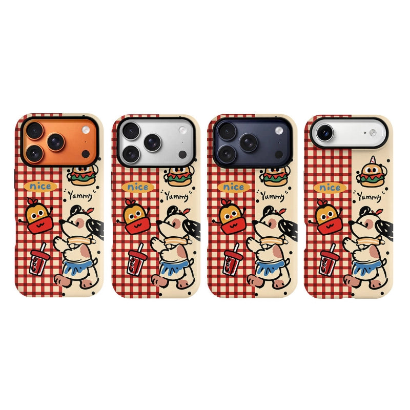 Retro Fast Food Puppy Gingham Case for iPhone 13-17 PM | MagSafe 2-in-1 Film | Glossy/Matte