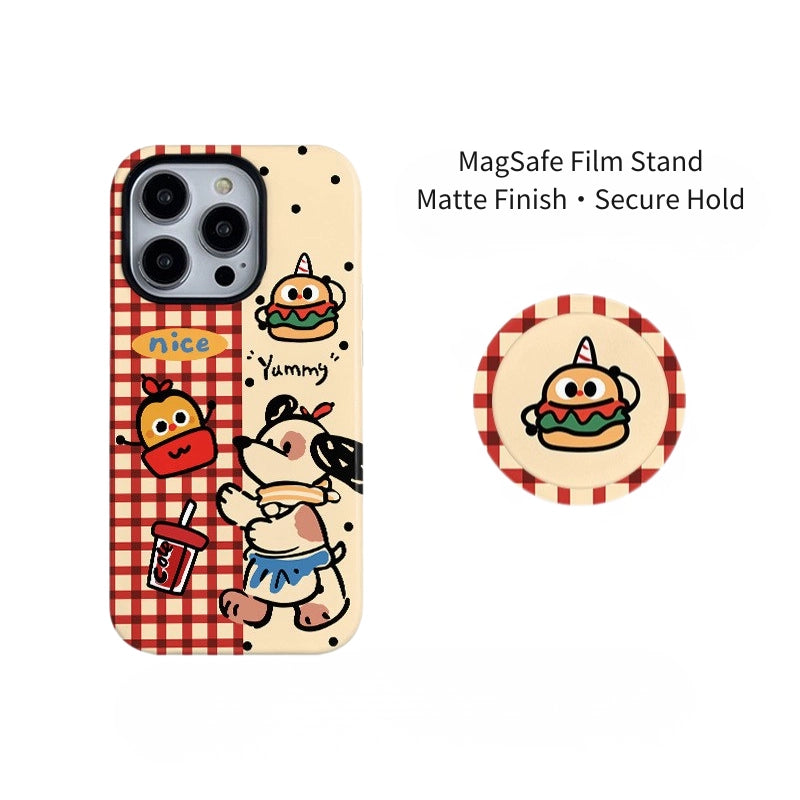 Retro Fast Food Puppy Gingham Case for iPhone 13-17 PM | MagSafe 2-in-1 Film | Glossy/Matte