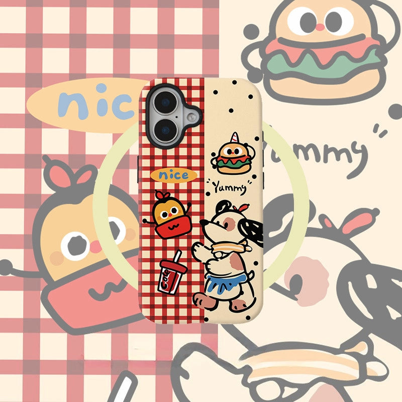 Retro Fast Food Puppy Gingham Case for iPhone 13-17 PM | MagSafe 2-in-1 Film | Glossy/Matte
