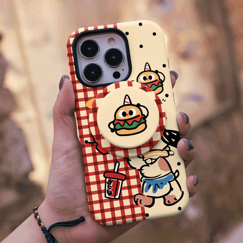 Retro Fast Food Puppy Gingham Case for iPhone 13-17 PM | MagSafe 2-in-1 Film | Glossy/Matte