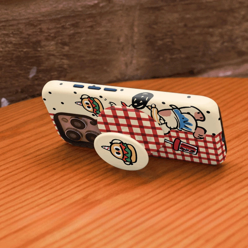 Retro Fast Food Puppy Gingham Case for iPhone 13-17 PM | MagSafe 2-in-1 Film | Glossy/Matte