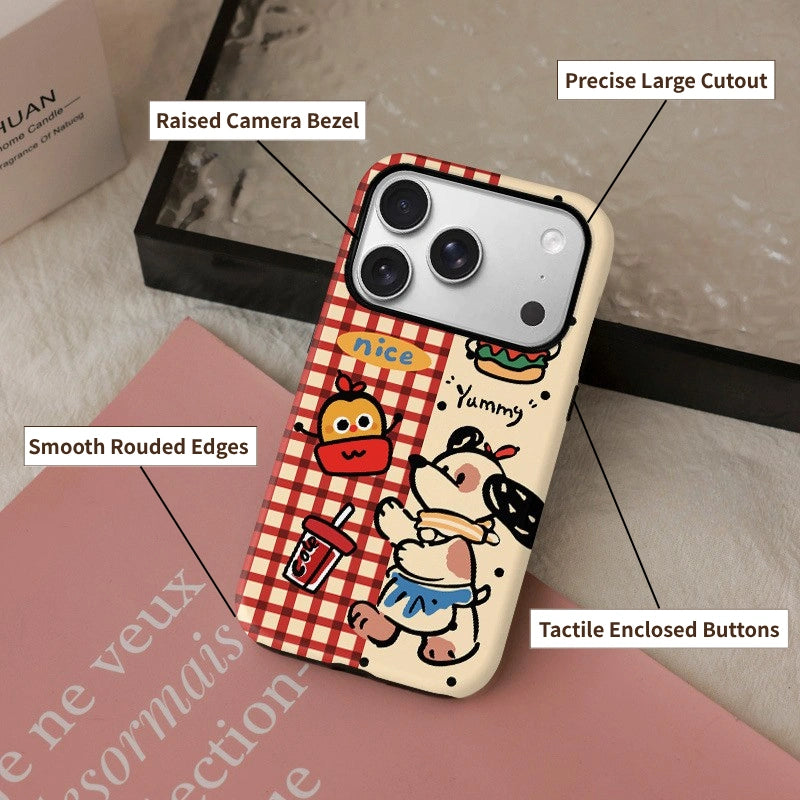 Retro Fast Food Puppy Gingham Case for iPhone 13-17 PM | MagSafe 2-in-1 Film | Glossy/Matte