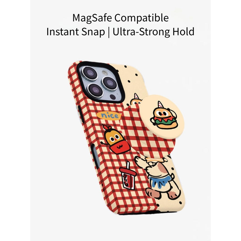 Retro Fast Food Puppy Gingham Case for iPhone 13-17 PM | MagSafe 2-in-1 Film | Glossy/Matte