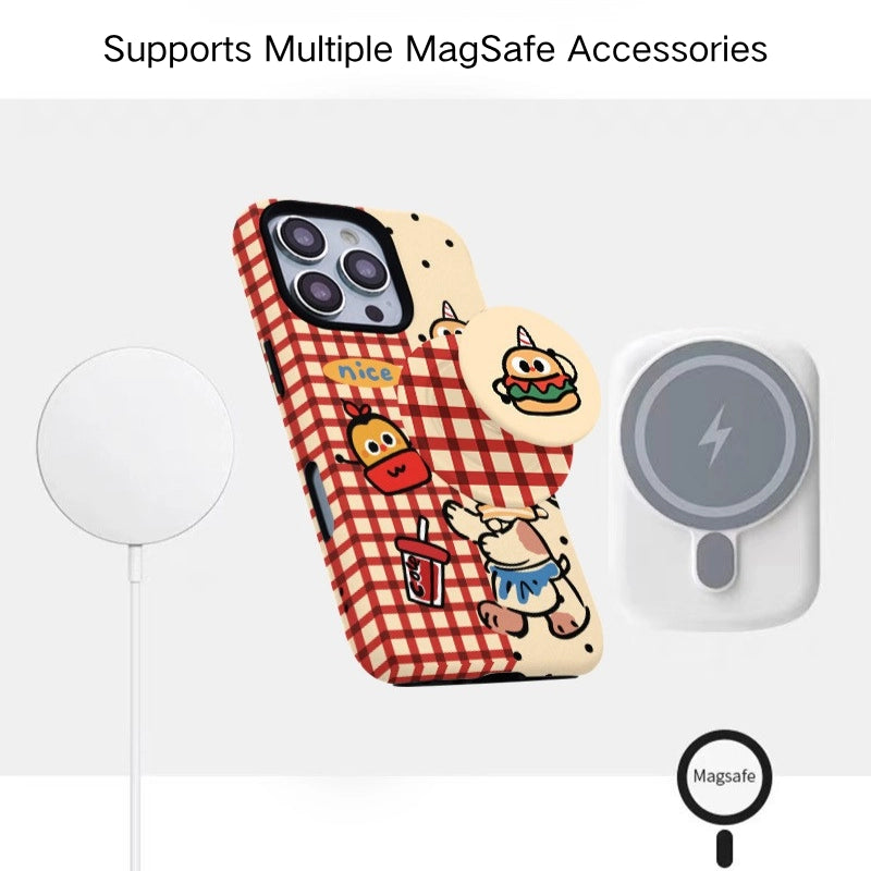 Retro Fast Food Puppy Gingham Case for iPhone 13-17 PM | MagSafe 2-in-1 Film | Glossy/Matte