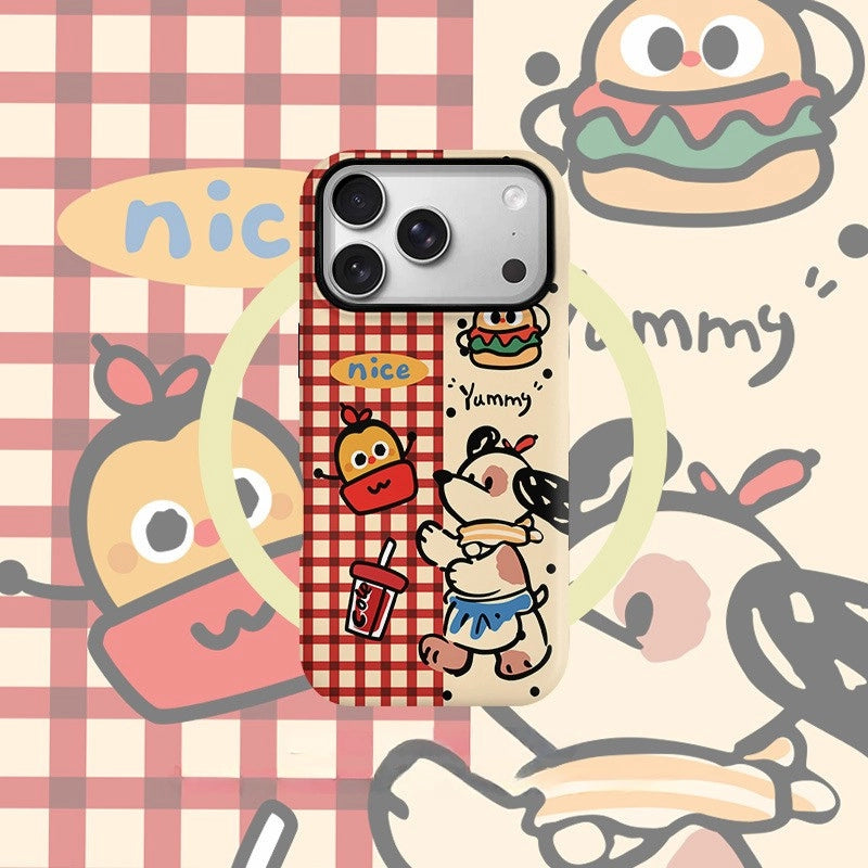 Retro Fast Food Puppy Gingham Case for iPhone 13-17 PM | MagSafe 2-in-1 Film | Glossy/Matte