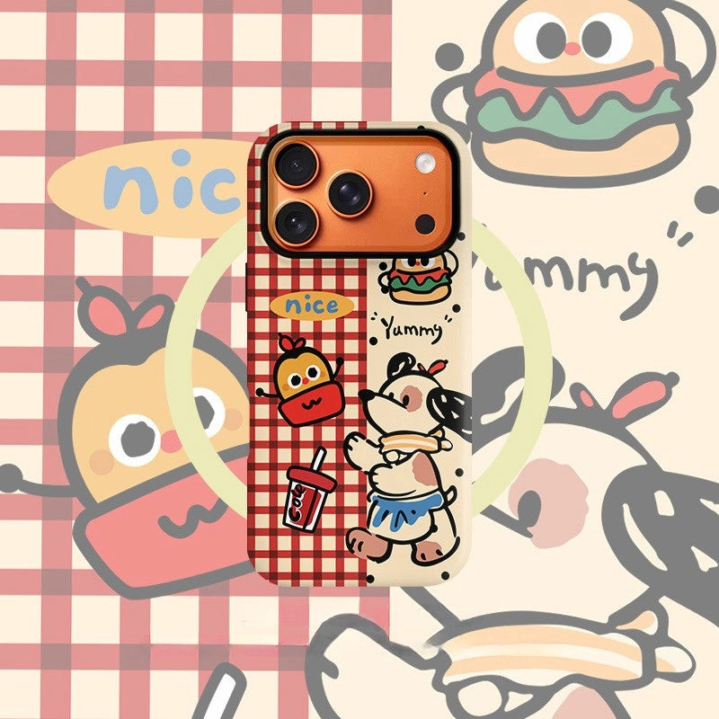 Retro Fast Food Puppy Gingham Case for iPhone 13-17 PM | MagSafe 2-in-1 Film | Glossy/Matte