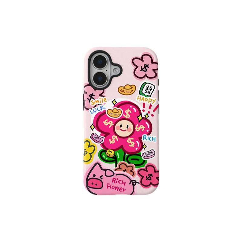 Rich Flower & Lucky Piggy Case for iPhone 13-17 PM | MagSafe 2-in-1 Design | Glossy/Matte