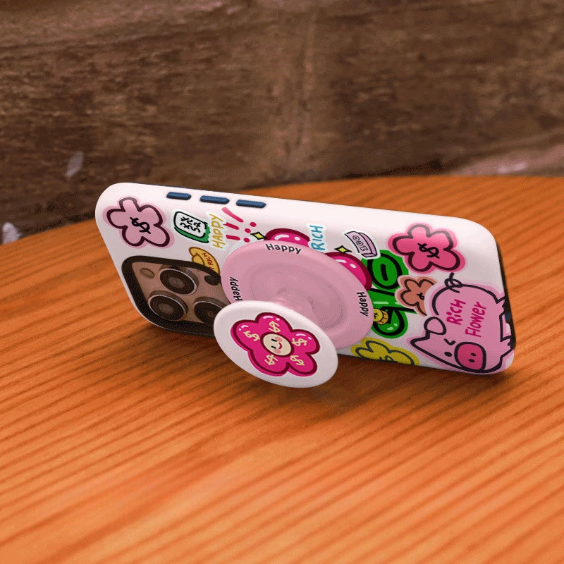 Rich Flower & Lucky Piggy Case for iPhone 13-17 PM | MagSafe 2-in-1 Design | Glossy/Matte