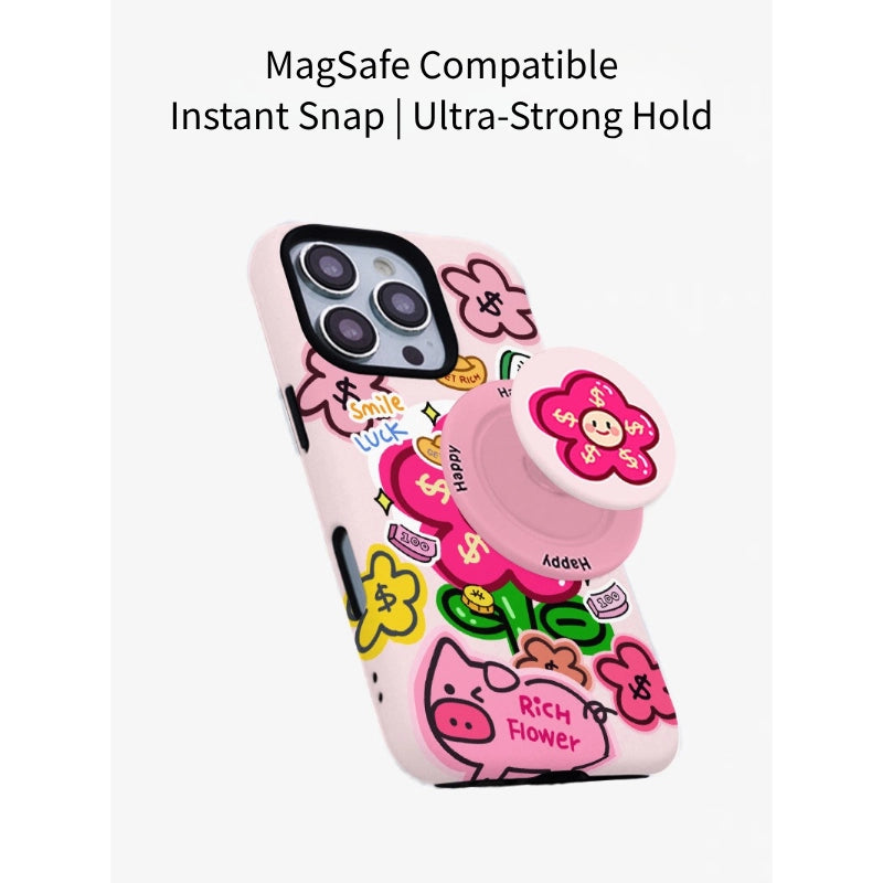Rich Flower & Lucky Piggy Case for iPhone 13-17 PM | MagSafe 2-in-1 Design | Glossy/Matte