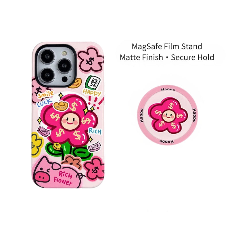 Rich Flower & Lucky Piggy Case for iPhone 13-17 PM | MagSafe 2-in-1 Design | Glossy/Matte