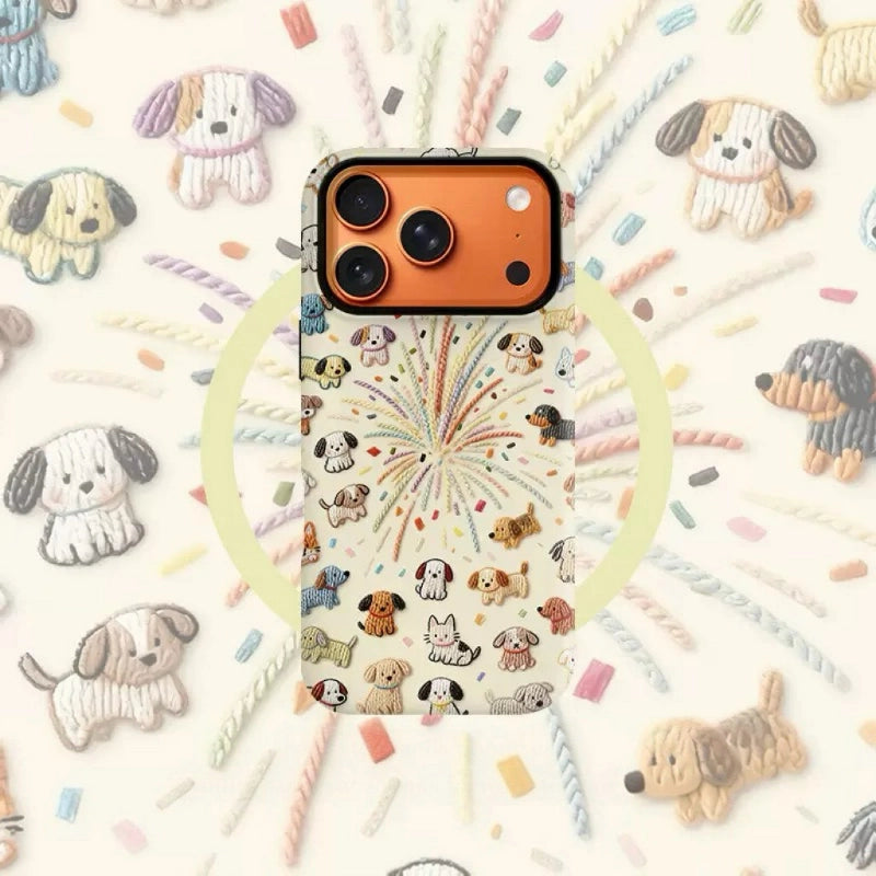 Stellar Fireworks Puppy Aesthetic Case for iPhone 13-17 PM | MagSafe 2-in-1 Film | Glossy/Matte