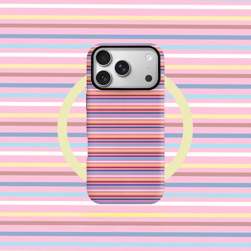 Striped Heartbeat Pattern MagSafe iPhone Case – Glossy Finish