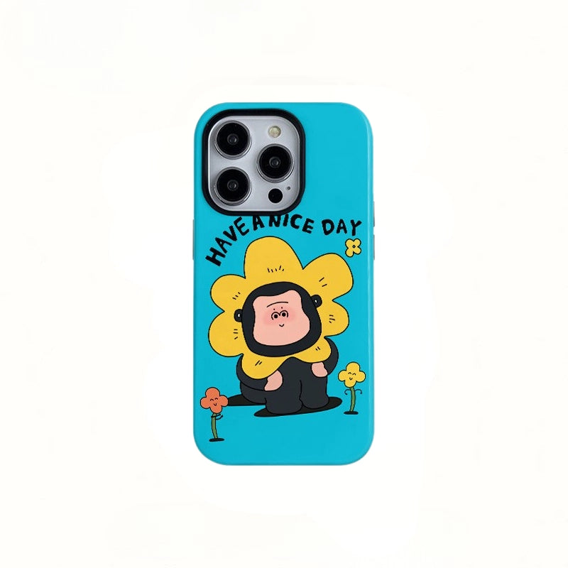 Sunny Sunflower Gorilla "Have A Nice Day" Case for iPhone 13-16 PM | MagSafe 2-in-1 Film | Glossy/Matte