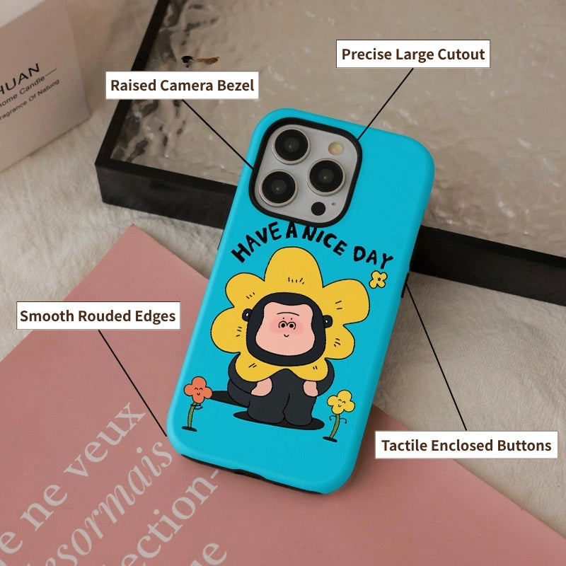 Sunny Sunflower Gorilla "Have A Nice Day" Case for iPhone 13-16 PM | MagSafe 2-in-1 Film | Glossy/Matte