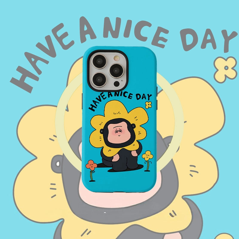Sunny Sunflower Gorilla "Have A Nice Day" Case for iPhone 13-16 PM | MagSafe 2-in-1 Film | Glossy/Matte