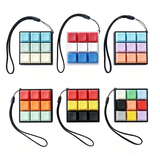 Tricolor Spectrum 9-Key Keyboard Fidget Toy | Clicky Mechanical Buttons | Mini Keyboard Clicker | Stress Relief Fidget | ASMR Toy