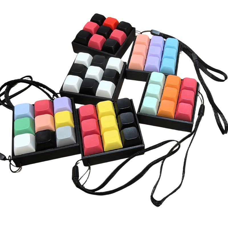 Tricolor Spectrum 9-Key Keyboard Fidget Toy | Clicky Mechanical Buttons | Mini Keyboard Clicker | Stress Relief Fidget | ASMR Toy