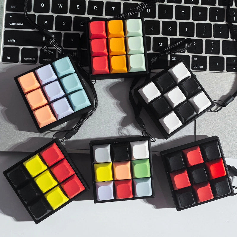 Tricolor Spectrum 9-Key Keyboard Fidget Toy | Clicky Mechanical Buttons | Mini Keyboard Clicker | Stress Relief Fidget | ASMR Toy