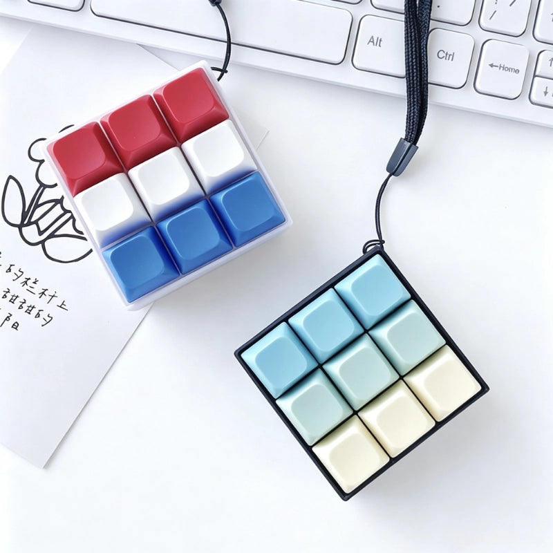 Tricolor Spectrum 9-Key Keyboard Fidget Toy | Clicky Mechanical Buttons | Mini Keyboard Clicker | Stress Relief Fidget | ASMR Toy