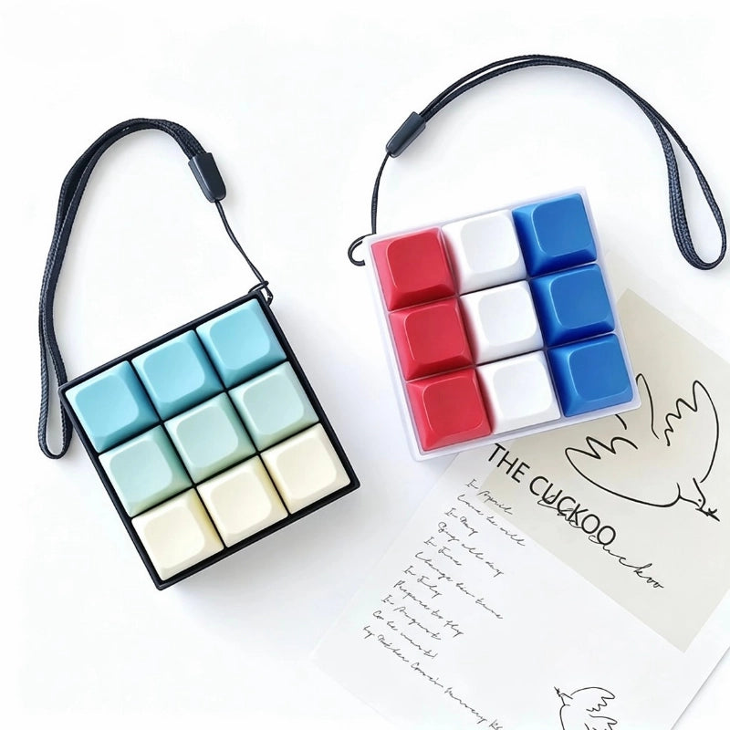 Tricolor Spectrum 9-Key Keyboard Fidget Toy | Clicky Mechanical Buttons | Mini Keyboard Clicker | Stress Relief Fidget | ASMR Toy